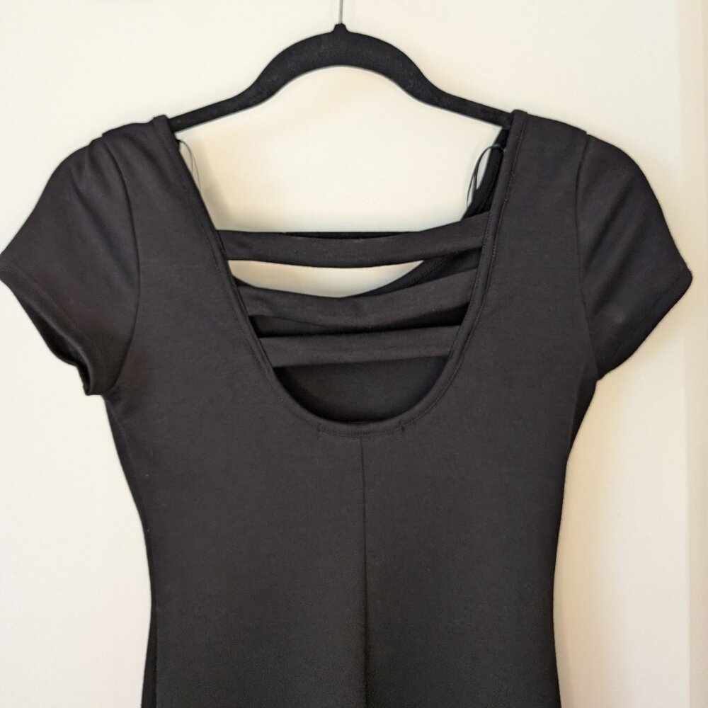 Midi Short Sleeve Black Bodycon Dress Small